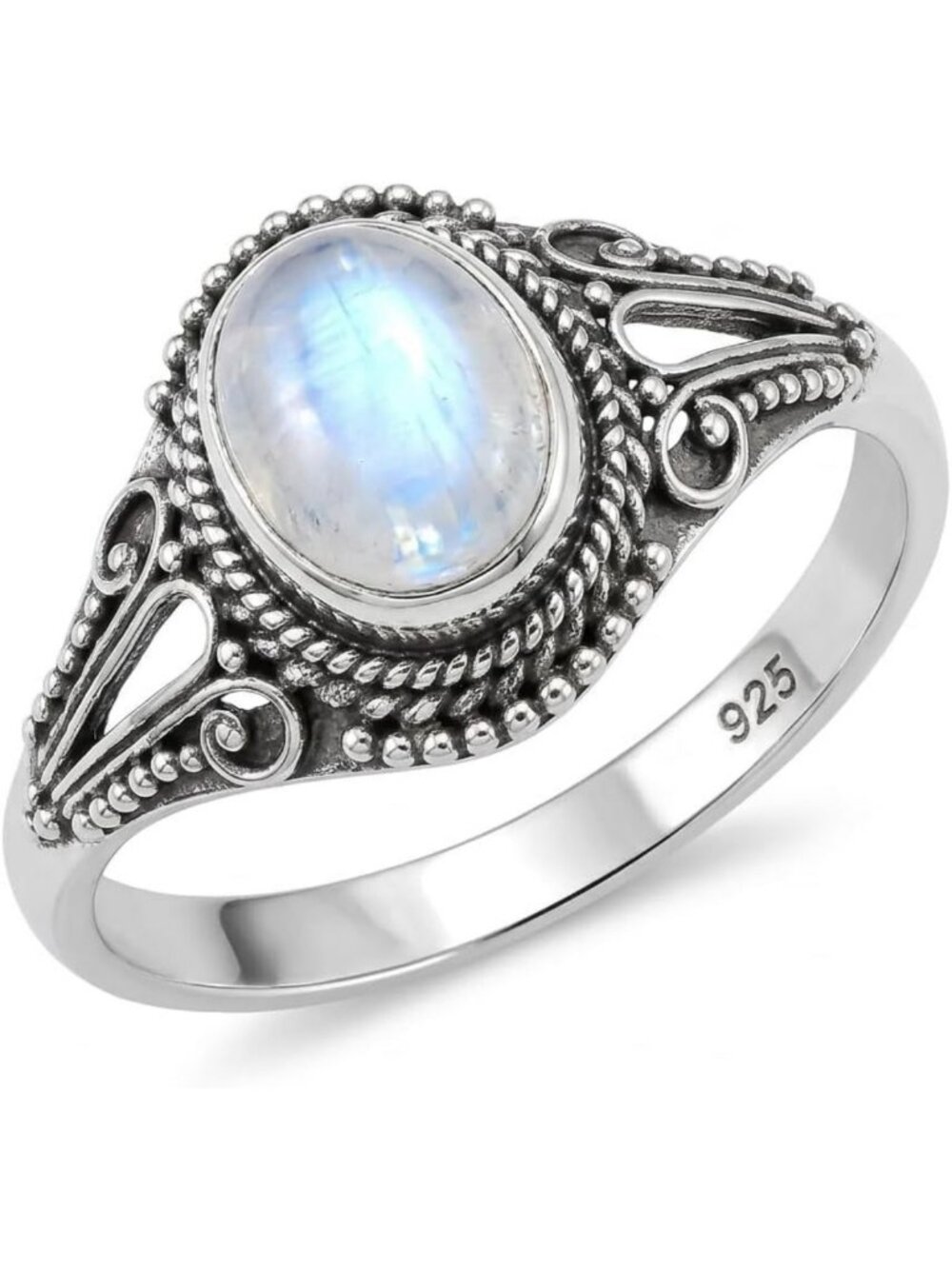 Handmade Rainbow Moonstone Single Stone Ring - .925 Sterling Silver, Bali